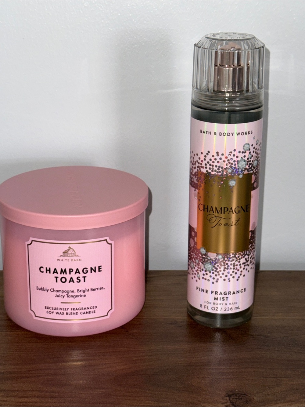 Bath & Body Works Champagne Toast 3-Wick Candle + Fine Fragrance Mist NEW